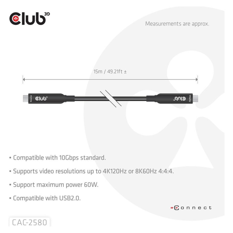 Club3D CABLE USB-C 15M/M/M CAC-2580 CLUB3D
