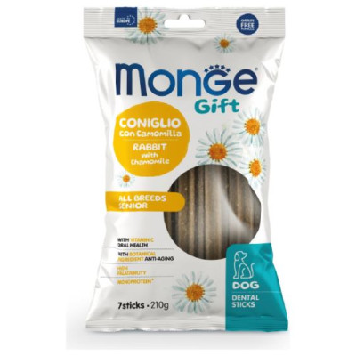Monge GIFT Dog DENTAL STICK All breeds Senior Rabbit with chamomile / 210 g - kārums suņiem