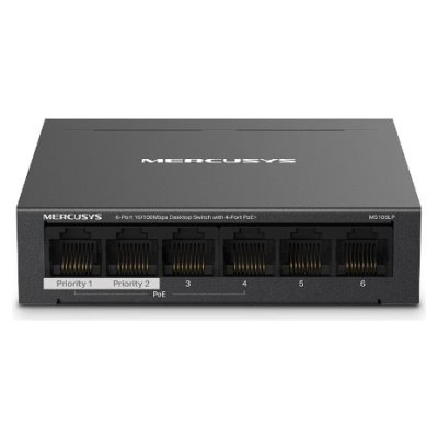 Mercusys Switch|MERCUSYS|Desktop/pedestal|6x10Base-T / 100Base-TX|PoE+ ports 4|MS106LP