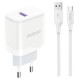 Dudao A20EU USB-A 18W network charger - white + USB-A - USB-C cable