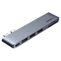 Ugreen multifunctional HUB 2x USB Type C to 3x USB 3.0 / TF / SD / USB Type C for MacBook Pro / Air gray (CM251 60560)