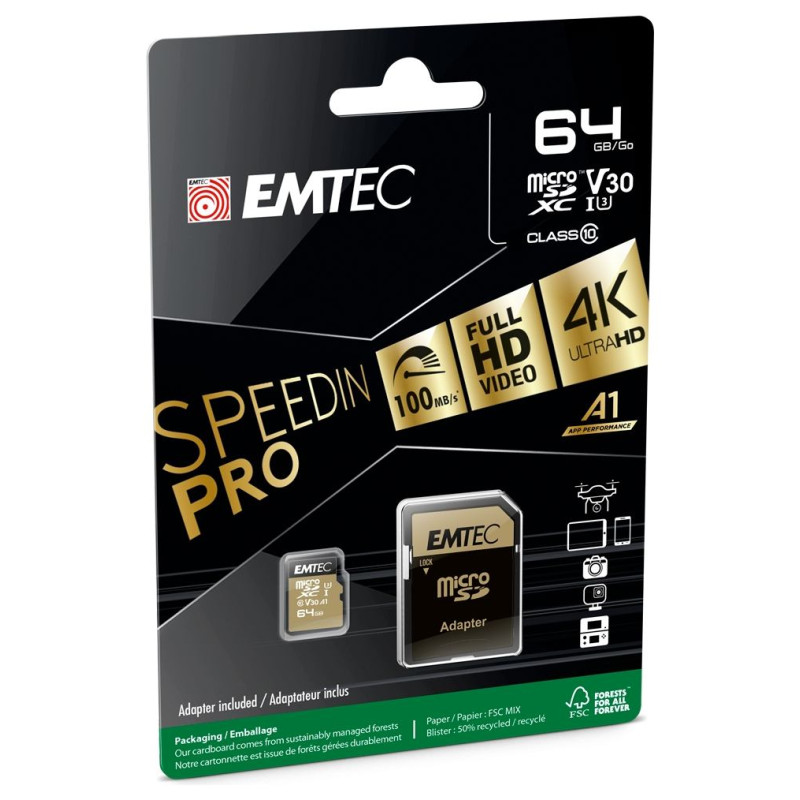 Emtec mSD 64GB UHS-I U3 V30 A1 SpeedIN Pro