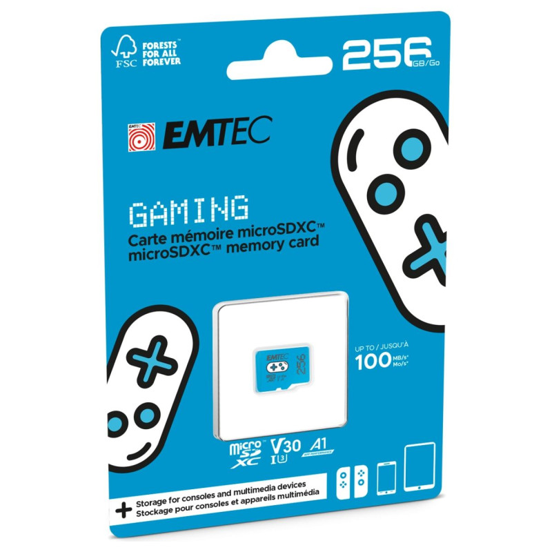 Emtec mSD 256GB UHSI U3 V30 A1 Gaming Blue