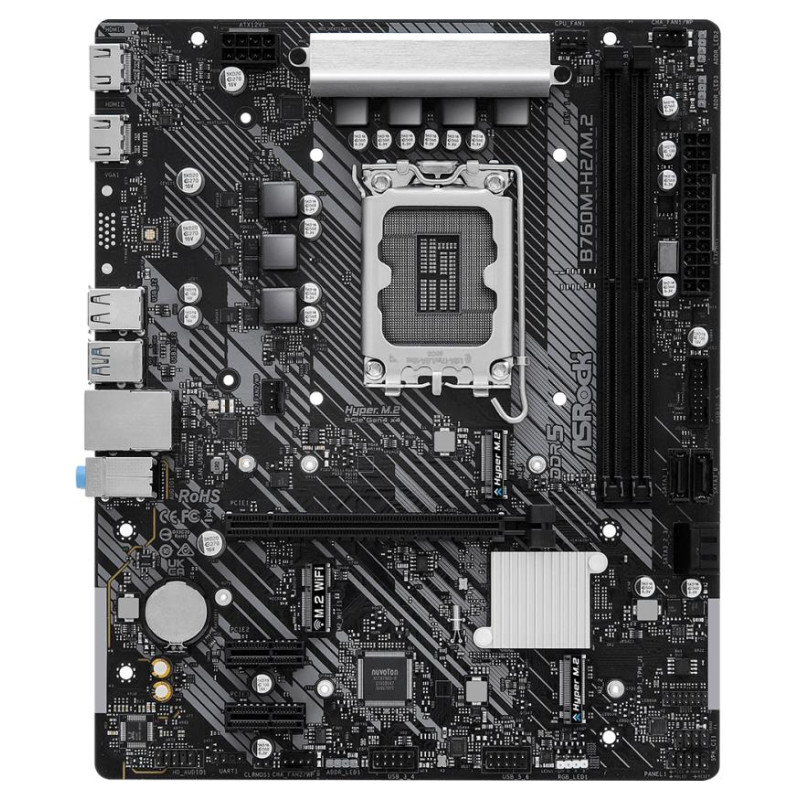Asrock Mainboard|ASROCK|Intel B760 Express|LGA1700|Micro-ATX|Memory DDR5|Memory slots 2|2xPCI-Express 3.0 1x|1xPCI-Express 4.0 16x|3xM.2|2xHDMI|2xUSB 2.0|4xUSB 3.2|1xRJ45|3xAudio port|B760M-H2/M.2
