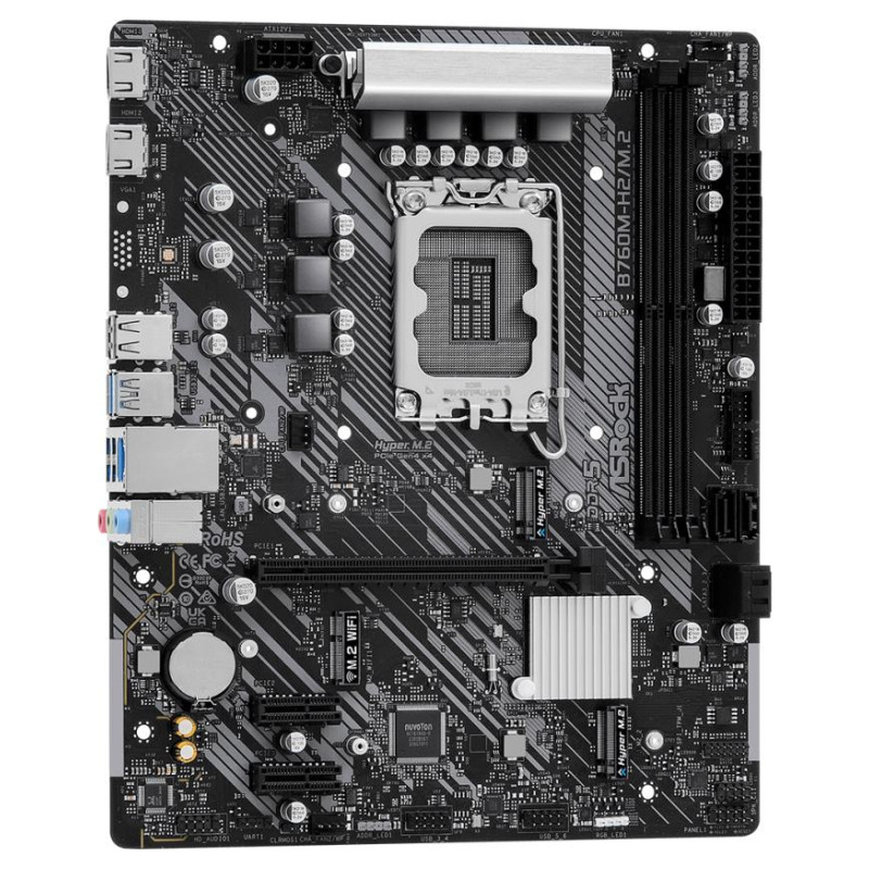 Asrock Mainboard|ASROCK|Intel B760 Express|LGA1700|Micro-ATX|Memory DDR5|Memory slots 2|2xPCI-Express 3.0 1x|1xPCI-Express 4.0 16x|3xM.2|2xHDMI|2xUSB 2.0|4xUSB 3.2|1xRJ45|3xAudio port|B760M-H2/M.2