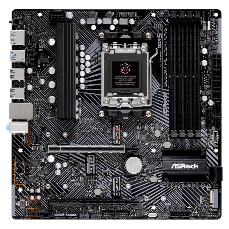 Asrock Mainboard|ASROCK|AMD B650|SAM5|Micro-ATX|Memory DDR5|Memory slots 4|1xPCI-Express 3.0 16x|1xPCI-Express 4.0 16x|3xM.2|1xHDMI|1xDisplayPort|4xUSB 2.0|3xUSB 3.2|1xUSB-C|1xRJ45|3xAudio port|B650MPGLIGHTNING
