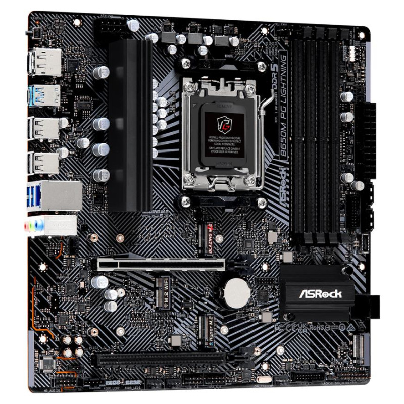 Asrock Mainboard|ASROCK|AMD B650|SAM5|Micro-ATX|Memory DDR5|Memory slots 4|1xPCI-Express 3.0 16x|1xPCI-Express 4.0 16x|3xM.2|1xHDMI|1xDisplayPort|4xUSB 2.0|3xUSB 3.2|1xUSB-C|1xRJ45|3xAudio port|B650MPGLIGHTNING
