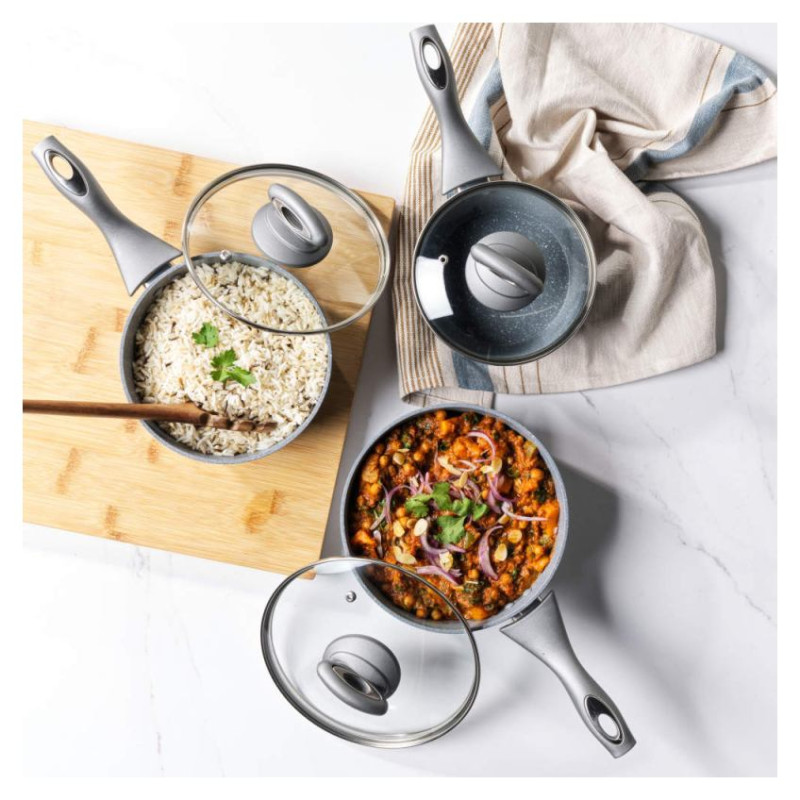 Salter BW02986G1EU7 Marblestone 3-Piece Saucepan Set - 16/18/20cm