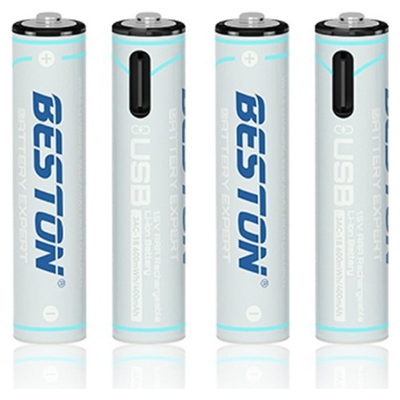 Hismart Rechargeable AAA batteries with USB C, 400mAh, Li-Ion, 4 pcs
