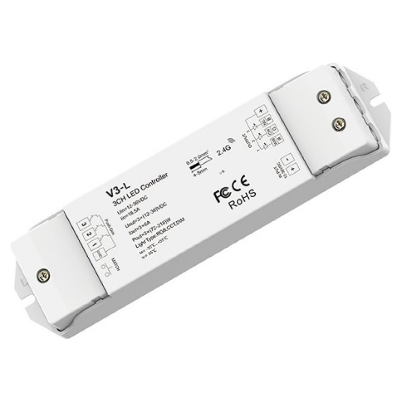 Skydance V3-L LED Controller 12-48V, 3x 6A, with Push DIM