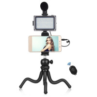 Puluz Blogging Smartphone Video Rig (LED Light, Flexible Tripod, Phone Holder, Mic)