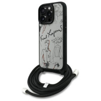 Karl Lagerfeld Crossbody Grained Pattern & Logo Case for iPhone 16 Pro Max - Gray