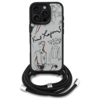 Karl Lagerfeld Crossbody Grained Pattern & Logo Case for iPhone 16 Pro Max - Gray