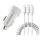 Dudao car kit charger 2x USB 2.4A + cable USB 3in1 Lightning / Type C / micro USB cable white (R7 white)