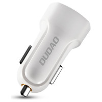 Dudao car kit charger 2x USB 2.4A + cable USB 3in1 Lightning / Type C / micro USB cable white (R7 white)