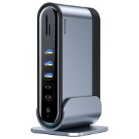Baseus HUB Baseus CAHUB-DG0G 3x USB 3.2 Gen 1 / 2x USB-A / 2x USB-C / SD card reader, micro SD / AUX / 3x HDMI / RJ45 PD 100W (EU / CN / UK plugs) - gray