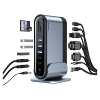 Baseus HUB Baseus CAHUB-DG0G 3x USB 3.2 Gen 1 / 2x USB-A / 2x USB-C / SD card reader, micro SD / AUX / 3x HDMI / RJ45 PD 100W (EU / CN / UK plugs) - gray