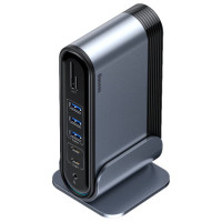 Baseus HUB Baseus CAHUB-DG0G 3x USB 3.2 Gen 1 / 2x USB-A / 2x USB-C / SD card reader, micro SD / AUX / 3x HDMI / RJ45 PD 100W (EU / CN / UK plugs) - gray