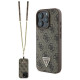 Guess Leather Metal Logo Strass Crossbody Case for iPhone 16 Pro Max - Brown