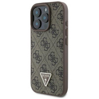 Guess Leather Metal Logo Strass Crossbody Case for iPhone 16 Pro Max - Brown