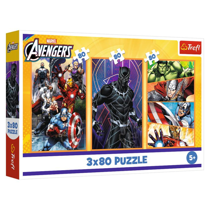 Trefl AVENGERS Pužļu komplekts Ar piedzīvojumiem piepildītas dienas, 3x80 gab.