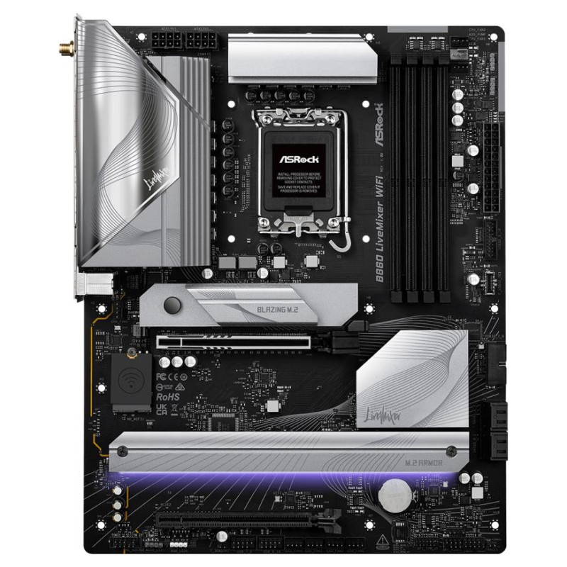 Asrock Mainboard|ASROCK|Intel B860 Express|LGA1851|ATX|Memory DDR5|Memory slots 4|1xPCI-Express 4.0 16x|1xPCI-Express 5.0 16x|1xM.2|1xHDMI|1xAudio-Out|1xMicrophone|6xUSB 2.0|6xUSB 3.2|1xUSB-C w/Thunderbolt|1xOptical S/PDIF|1xRJ45|B860LIVEMIXERWIFI
