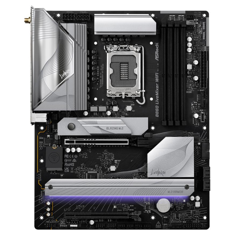 Asrock Mainboard|ASROCK|Intel B860 Express|LGA1851|ATX|Memory DDR5|Memory slots 4|1xPCI-Express 4.0 16x|1xPCI-Express 5.0 16x|1xM.2|1xHDMI|1xAudio-Out|1xMicrophone|6xUSB 2.0|6xUSB 3.2|1xUSB-C w/Thunderbolt|1xOptical S/PDIF|1xRJ45|B860LIVEMIXERWIFI
