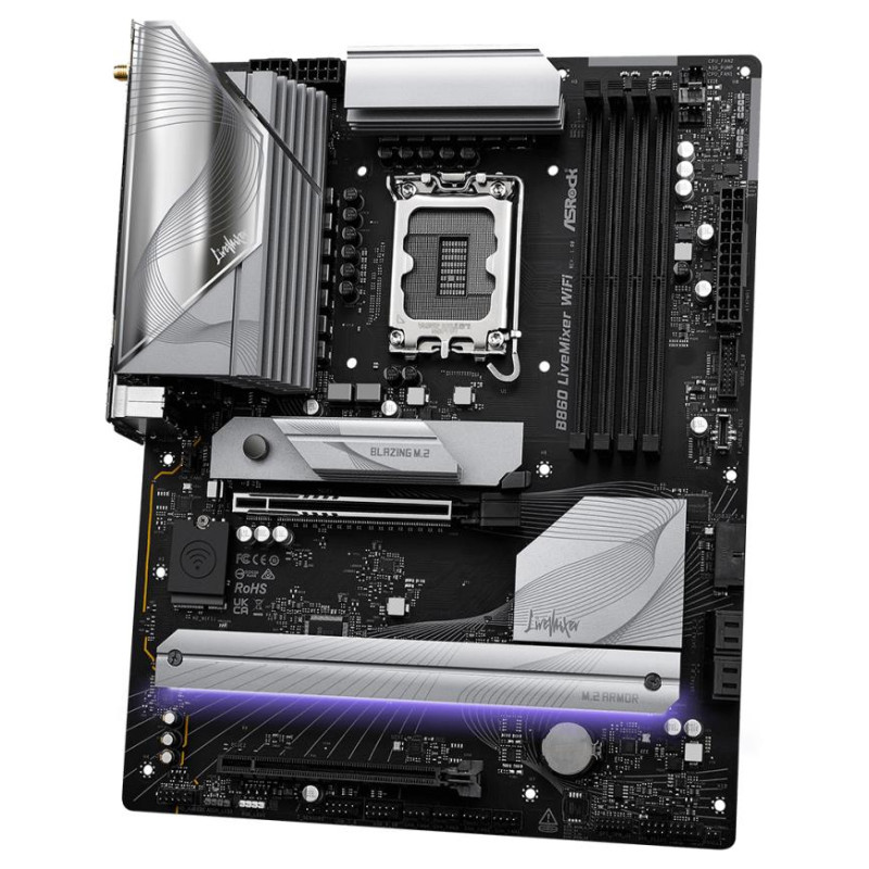 Asrock Mainboard|ASROCK|Intel B860 Express|LGA1851|ATX|Memory DDR5|Memory slots 4|1xPCI-Express 4.0 16x|1xPCI-Express 5.0 16x|1xM.2|1xHDMI|1xAudio-Out|1xMicrophone|6xUSB 2.0|6xUSB 3.2|1xUSB-C w/Thunderbolt|1xOptical S/PDIF|1xRJ45|B860LIVEMIXERWIFI