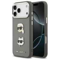 Karl Lagerfeld FW Grained Karl & Choupette Heads Pins & Logo iPhone 17 Pro Max Case - Gray