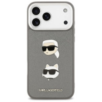 Karl Lagerfeld FW Grained Karl & Choupette Heads Pins & Logo iPhone 17 Pro Max Case - Gray