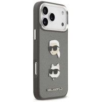 Karl Lagerfeld FW Grained Karl & Choupette Heads Pins & Logo iPhone 17 Pro Max Case - Gray