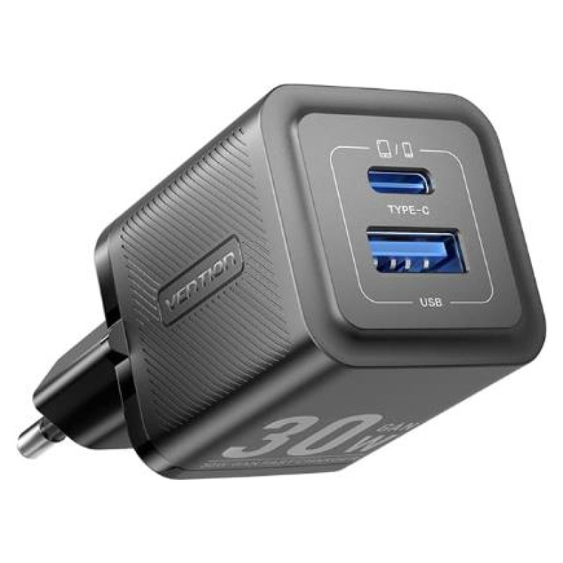 Vention MOBILE CHARGER WALL 30W USB-C/2P BLACK FEQB0-EU VENTION
