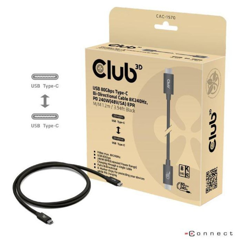 Club3D CABLE USB-C TO USB-C 1.2M/BLACK CAC-1570 CLUB3D