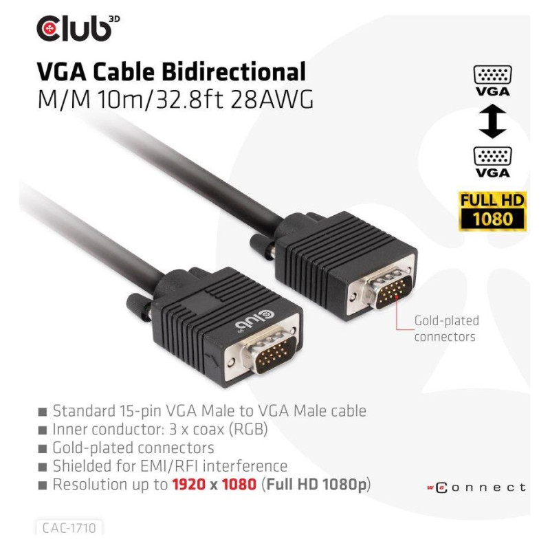 Club3D CABLE VGA TO VGA 10M/M/M CAC-1710 CLUB3D