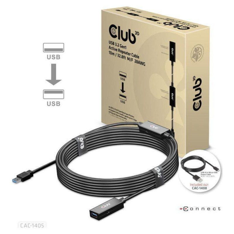 Club3D CABLE USB3.2 REPEATER 10M/M/F CAC-1405 CLUB3D