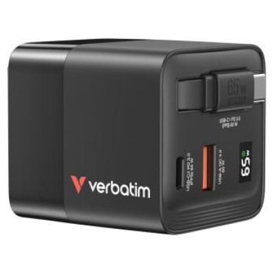 Verbatim Lādētājs Verbatim GaN Wall Charger 65W 2 Port with Retractable Cable