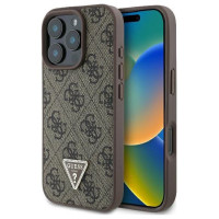 Guess Leather 4G Triangle Strass MagSafe Case for iPhone 16 Pro Max - Brown