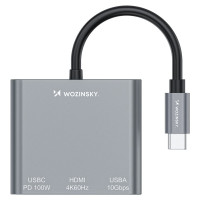 Wozinsky Hub Wozinsky WHCH-01 USB-C PD 100W HDMI 4K@30Hz USB-A 10Gbps - gray