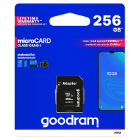 Goodram Microcard 256 GB micro SD XC UHS-I class 10 memory card, SD adapter (M1AA-2560R12)