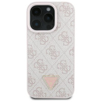 Guess Leather 4G Triangle Strass MagSafe Case for iPhone 16 Pro Max - Pink