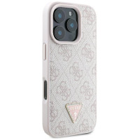 Guess Leather 4G Triangle Strass MagSafe Case for iPhone 16 Pro Max - Pink