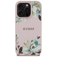 Guess Grained Printed Flower Pattern MagSafe Case for iPhone 16 Pro Pink