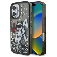 Karl Lagerfeld Liquid Glitter Choupette Logo iPhone 16 Case - Black