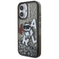Karl Lagerfeld Liquid Glitter Choupette Logo iPhone 16 Case - Black