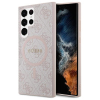 Guess 4G Collection Leather Metal Logo MagSafe Case for Samsung Galaxy S24 Ultra - Pink