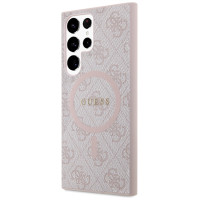 Guess 4G Collection Leather Metal Logo MagSafe Case for Samsung Galaxy S24 Ultra - Pink
