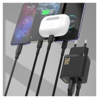 Dudao A26TCEU PD QC 25W GaN USB-A USB-C Wall Charger with USB-C Cable - Black