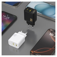 Dudao A26TCEU PD QC 25W GaN USB-A USB-C Wall Charger with USB-C Cable - Black