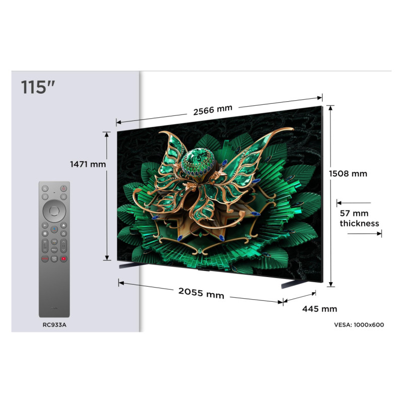 TCL TV Set|TCL|115 "|4K Ultra HD|3840 x 2160 pixels|Flat|16:9|QD-Mini LED|115C7K