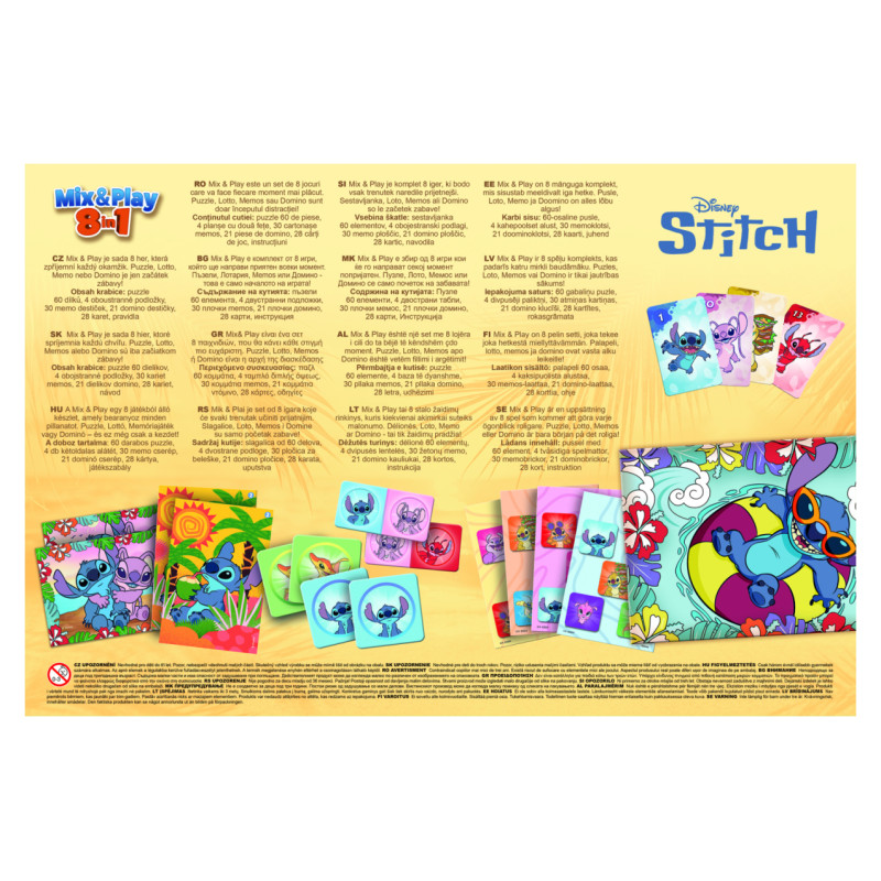Trefl DISNEY STITCH 8in1 Mix&play galda spēļu komplekts